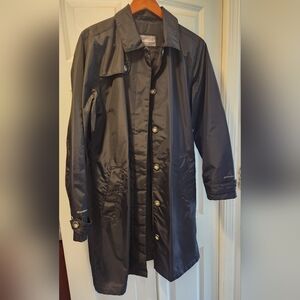 Eddie Bauer Black Weatheredge Nylon Trench Coat with Button Accents, New, L